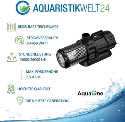 AquaOne CET-26000 regelbare Eco Teichpumpe 80-450 Watt 13000 bis 26000 L/h I Hochwertige Teichpumpe