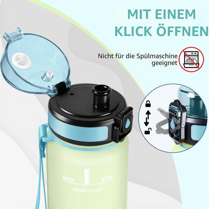 HoneyHolly Trinkflasche 1L, Auslaufsicher mit Zeitmarkierung, Wasserflasche, Sportflasche mit Filter