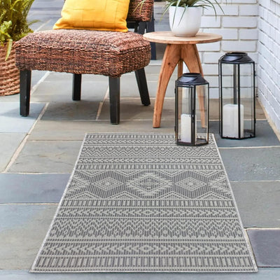 payé Outdoor Teppich Wetterfest Läufer - Anthrazit - 80x150cm - Ethno Look - Küche Badezimmer Balkon