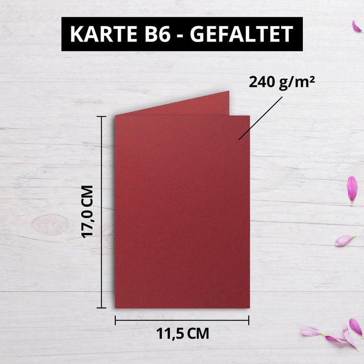 50 Faltkarten B6 - Dunkel-Rot - PREMIUM QUALITÄT - 11,5 x 17 cm - sehr formstabil - für Drucker geei