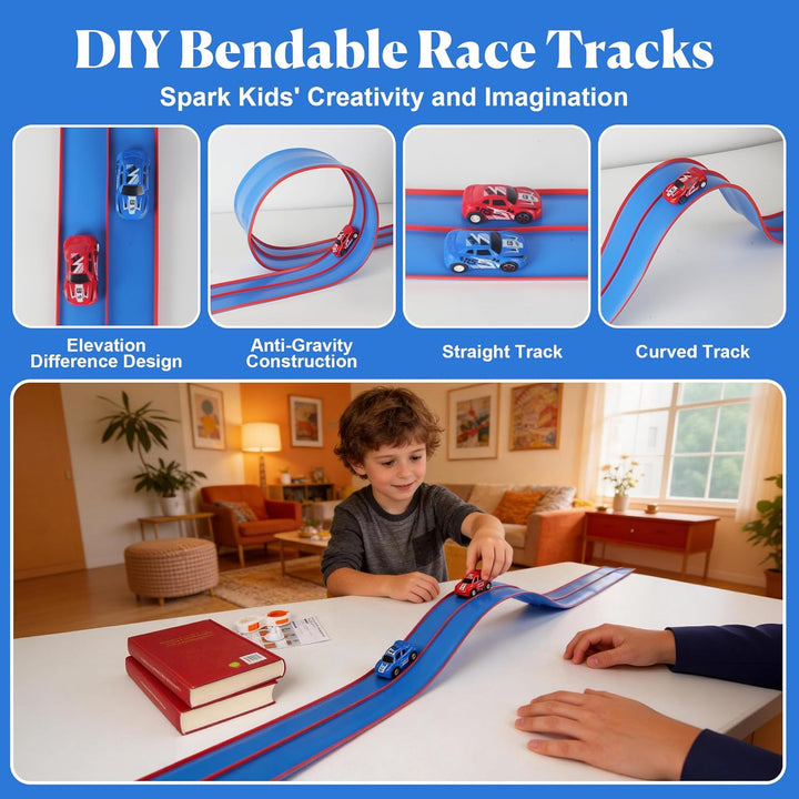 4.5m Flexible Rennbahn Kinder Set,Flexible Autorennbahn Kinder,Für Hot Wheelsz Rennstrecke,Tragbare