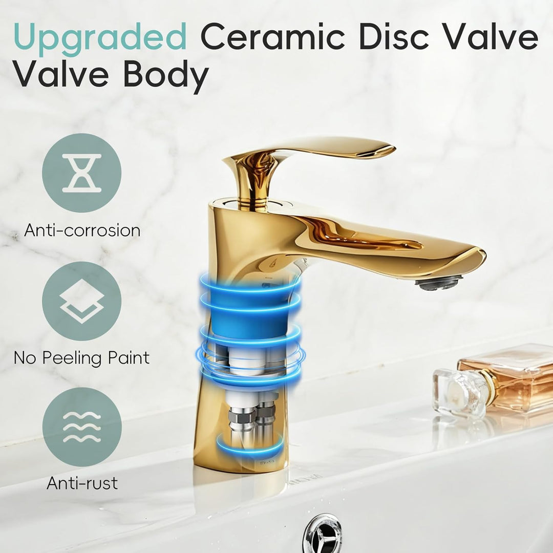Leekayer Waschbecken Wasserhahn Gold Chrom Messing Einhand-Waschtisch-Mischbatterie,LK75239Gg, Gold