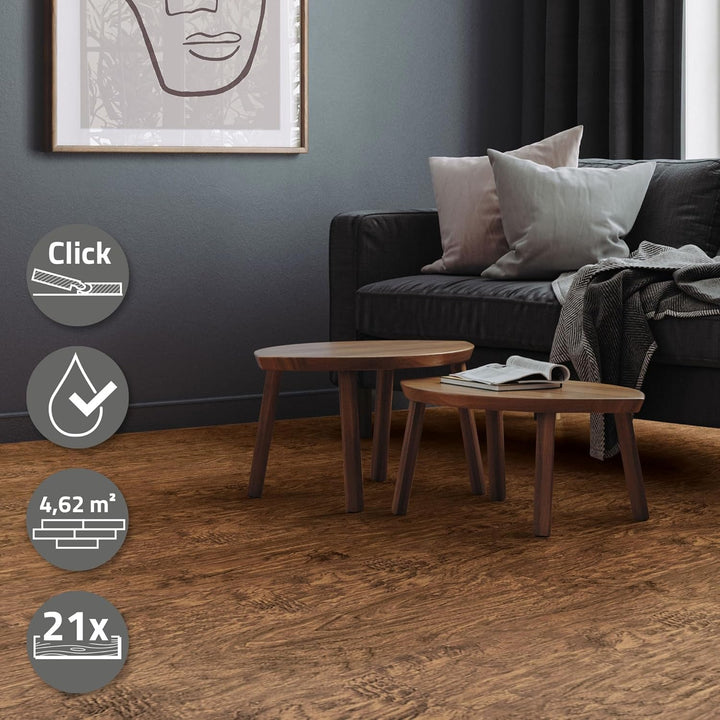 ML-Design Deluxe PVC Bodenbelag, Click Vinyl-Dielen, Vinylboden, 122 cm x 18 cm x 4,2 mm, Dicke 4,2