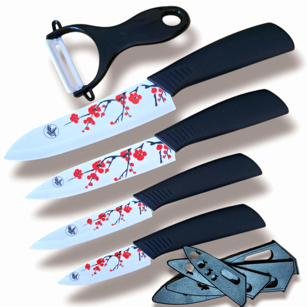Keramik Messer Set 5Tlg, 4 Messer und 1 Schäler Messerset Kochmesser Chefmesser Schälmesser Allzweck