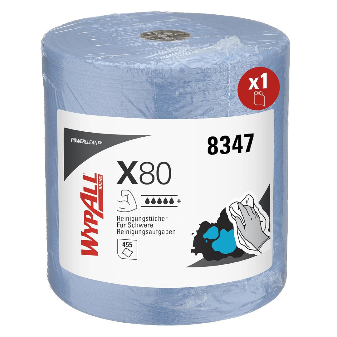 WypAll X80 Power Clean Tücher 8347 – Wiederverwendbare Reinigungstücher – 1 blaue Grossrolle x 475 s