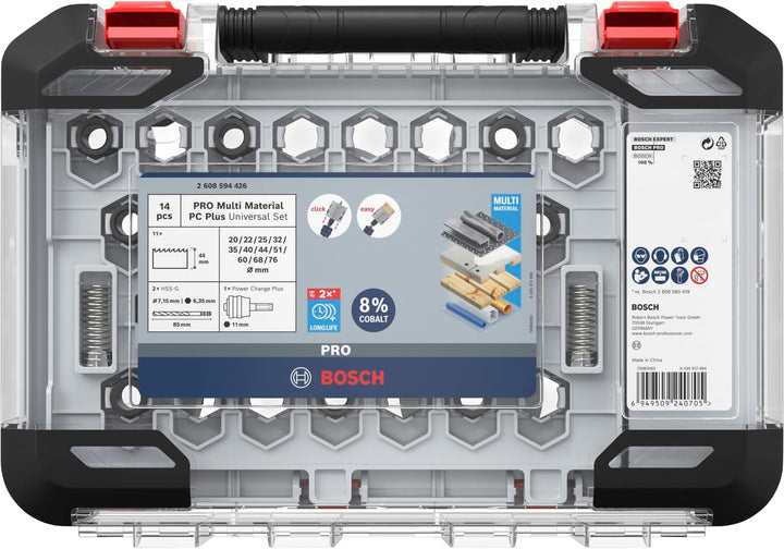 Bosch 14x PRO Multi Material Power Change Plus Lochsäge-Set – Transparentes Etui (für Weichholz, Tro