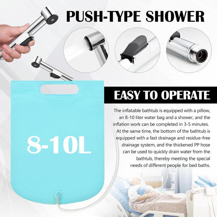 Aufblasbare Badewanne, Aufblasbares Badewannen-Duschset mit Wasserbeutel & Luftpumpe für Behinderte,
