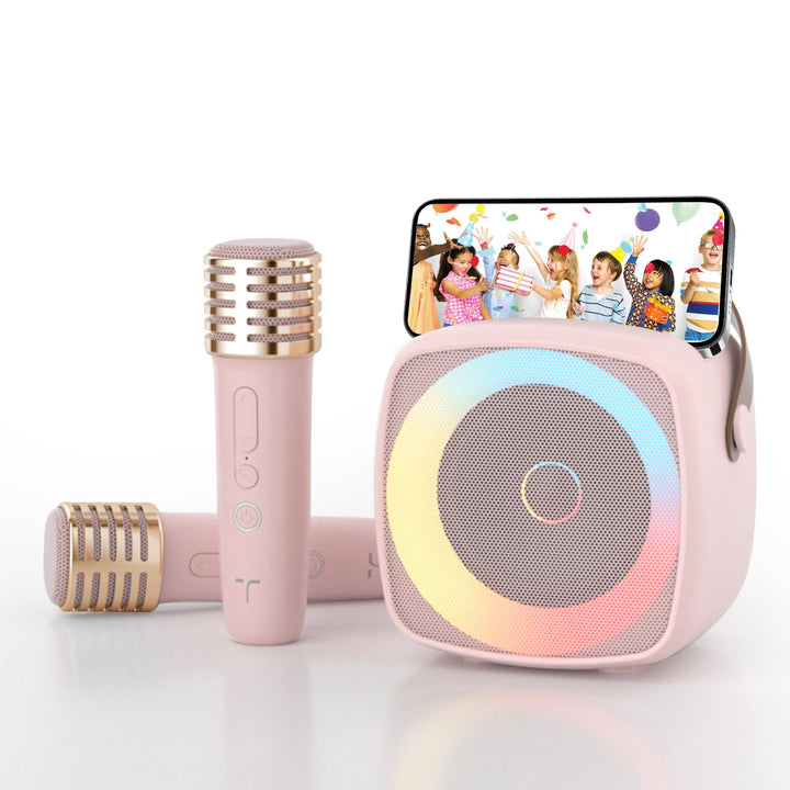 Karaoke Maschine 2 Mikrofone für Jungen Mädchen, tragbare Bluetooth-Lautsprecher mit dynamischen Lic