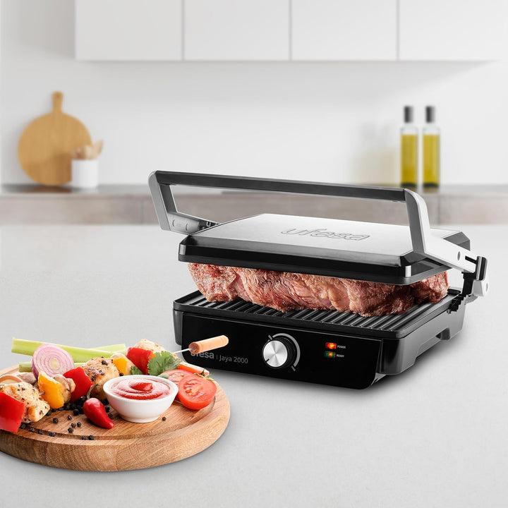 Ufesa Elektrogrill Jaya 2000W – Sandwichmaker, Elektrische Kochplatte und Grill, 180º Öffnung, Tempe