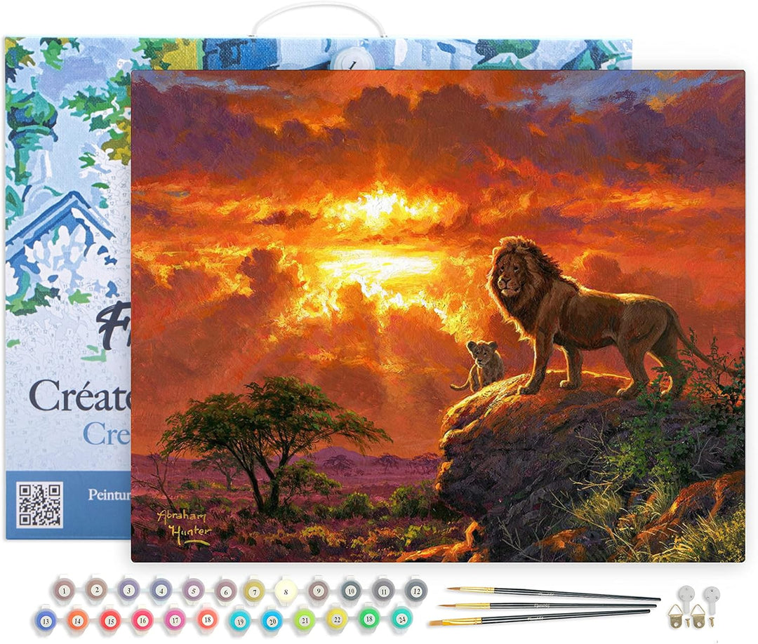 Figured'Art Malen Nach Zahlen Erwachsene Mit Rahmen Löwe und Sonnenuntergang - Paint by Numbers Bast