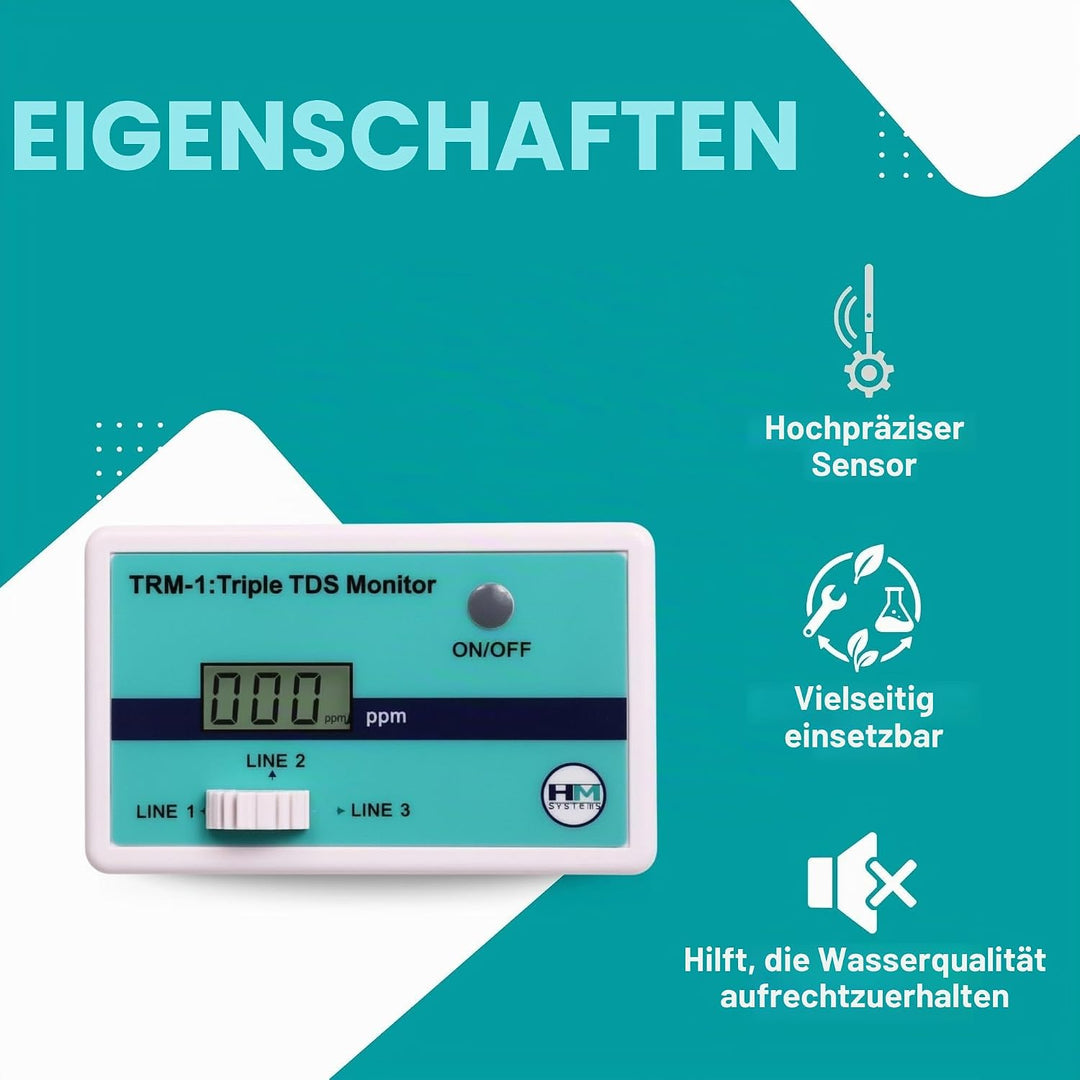 HM Digital Dreifacher Inline-RO/DI TDS Monitor mit 6,35 mm T-Armaturen