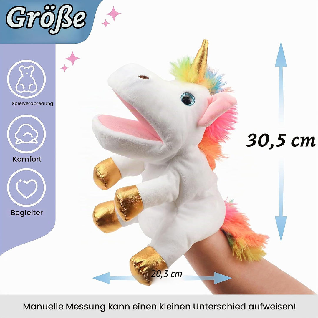 Hopearl Plüsch Einhorn Handpuppe mit offenem beweglichem Mund für fantasievolles Spiel, Rollenspiel,