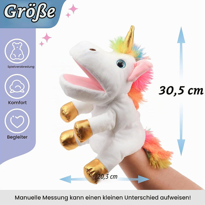 Hopearl Plüsch Einhorn Handpuppe mit offenem beweglichem Mund für fantasievolles Spiel, Rollenspiel,