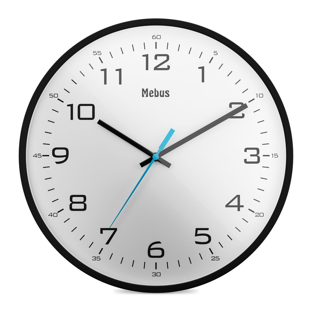 Mebus moderne Quarz-Wanduhr klassisches Design kräftige, grosse Ziffern 30cm Durchmesser / Farbe: Sc