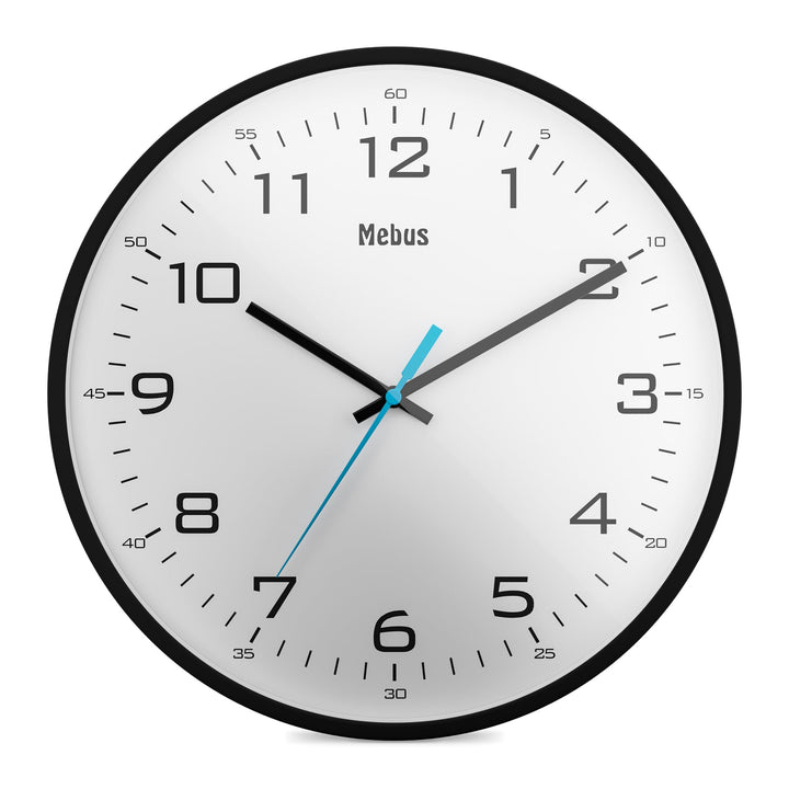 Mebus moderne Quarz-Wanduhr klassisches Design kräftige, grosse Ziffern 30cm Durchmesser / Farbe: Sc