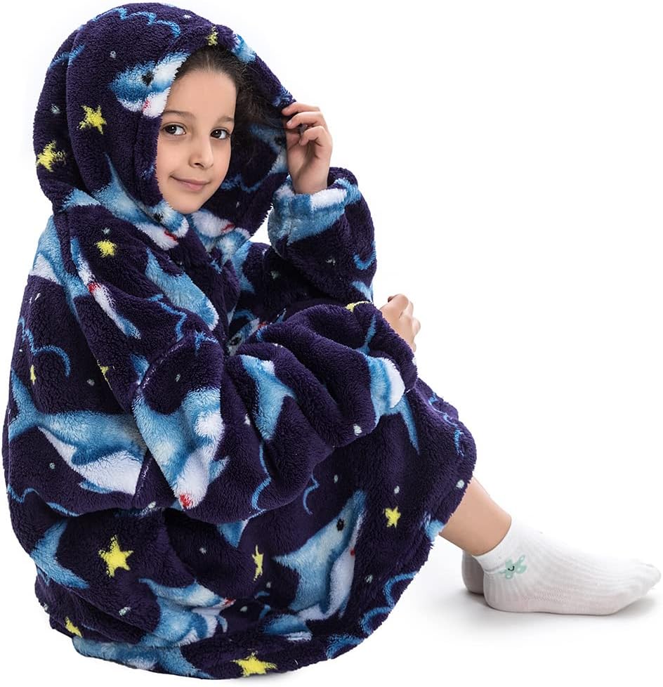 Ruiuzioong Kinder Übergrosse Kapuzenpullover,Super Weich Warmes Bequeme Tragbare Decken Sweatshirt f
