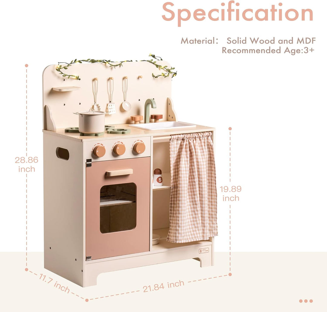ROBUD Kinderküche Holz Kinder Spielzeug, Spielküche Kinder Küche Zubehör mit Backofen, Schürze, Hand