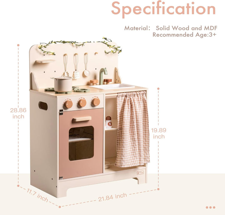ROBUD Kinderküche Holz Kinder Spielzeug, Spielküche Kinder Küche Zubehör mit Backofen, Schürze, Hand
