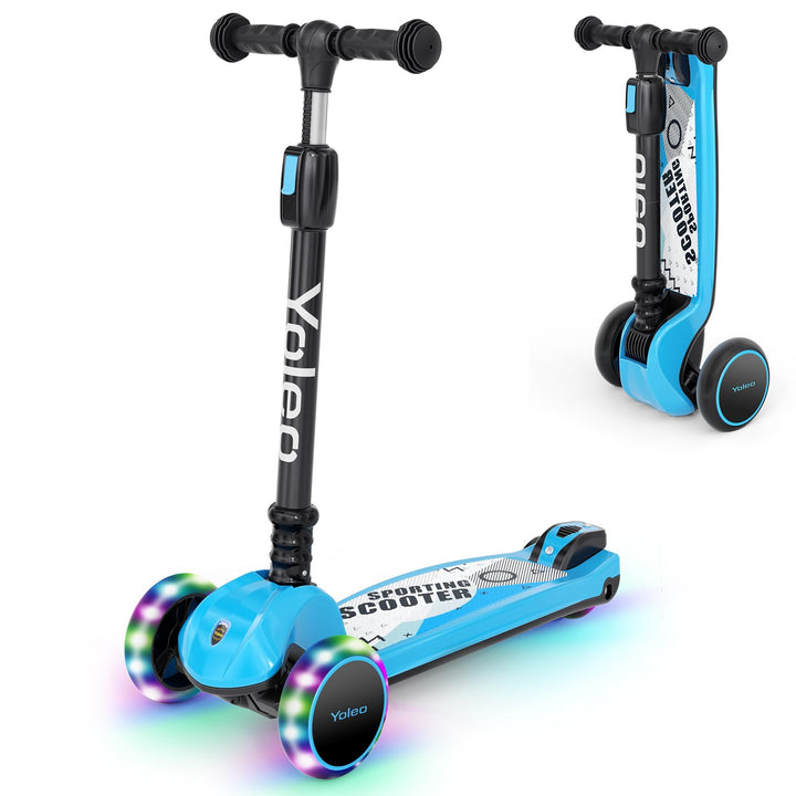 YOLEO Kinderoller Kinderscooter Dreiradscooter mit LED Räder, 2-Rädern Hinterbremsen,4 Höhenverstell