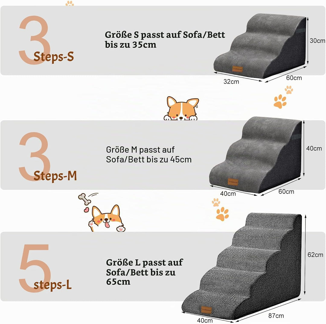 Breiter Hundetreppe 3 Stufen 40cm hoch für Kleine Hunde, Hochdichtem Schaumstoff Haustiertreppe, Was