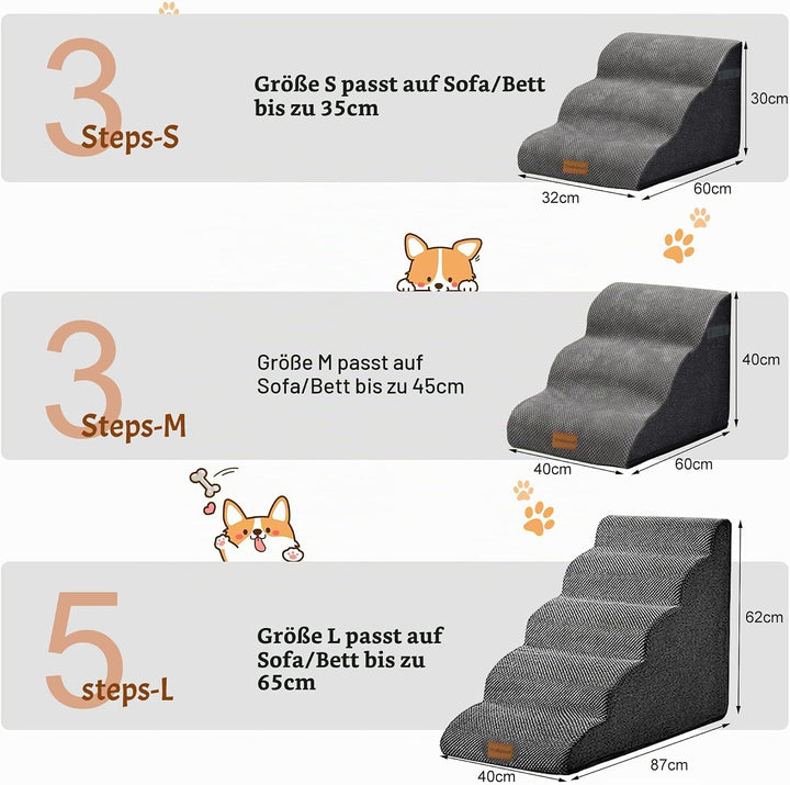Breiter Hundetreppe 3 Stufen 40cm hoch für Kleine Hunde, Hochdichtem Schaumstoff Haustiertreppe, Was