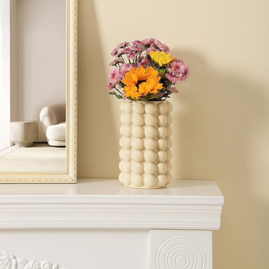 YANWE1 Bubble Vase, Hohe Vase, Weisse Keramikvase, Moderne Vase, Boho Vase, Dekorative Vase, Moderne
