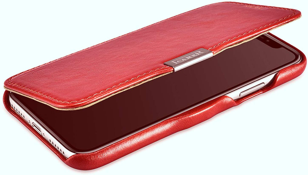 ICARER Hülle passend für Apple iPhone XS und iPhone X, Handyhülle mit echtem Leder, Case, Schutz-Hül