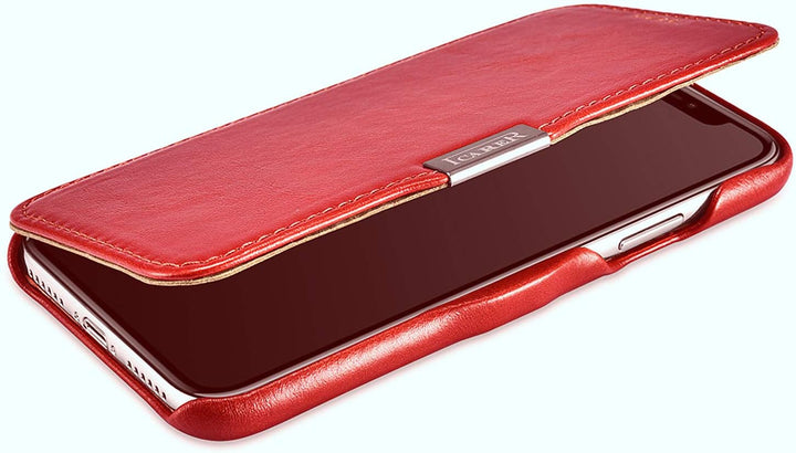 ICARER Hülle passend für Apple iPhone XS und iPhone X, Handyhülle mit echtem Leder, Case, Schutz-Hül