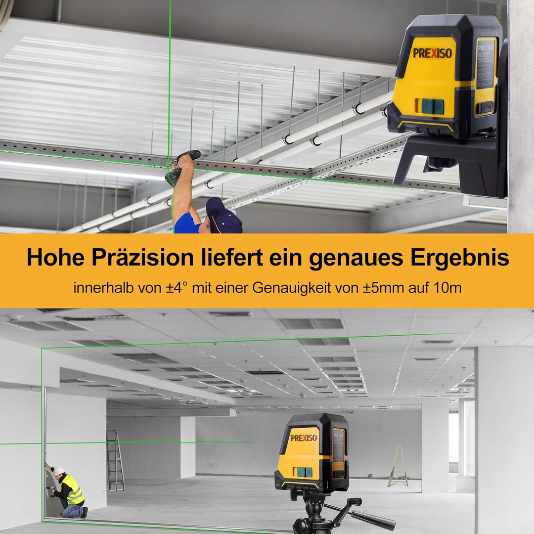 PREXISO Kreuzlinienlaser mit Stativ Grün 30m, Selbstnivellierend Linienlaser mit Dualem Lasermodul,