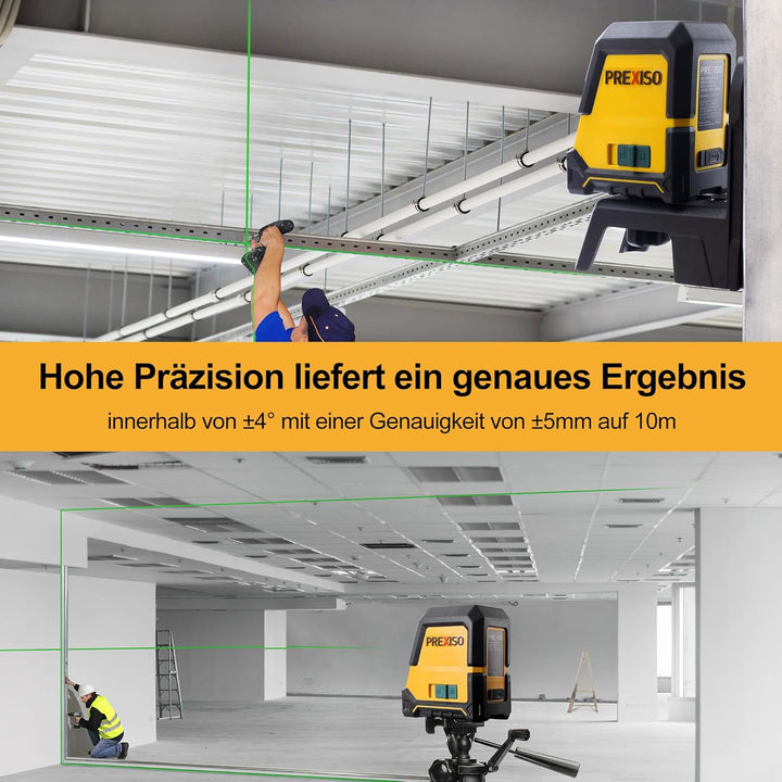 PREXISO Kreuzlinienlaser mit Stativ Grün 30m, Selbstnivellierend Linienlaser mit Dualem Lasermodul,