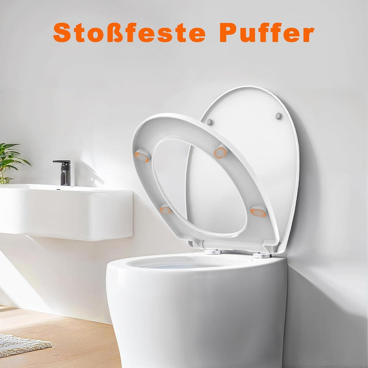 SURFOU Toilettendeckel mit Absenkautomatik, O-Form WC Sitz bis 150kg Belastbar, Weiss Klodeckel und