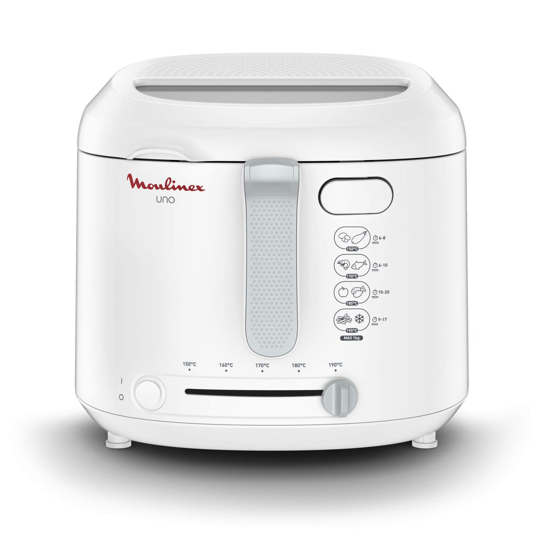 Moulinex AF2031 Fritteuse, Uno, Kapazität 1 kg für 4 Personen, Öl-Fassungsvermögen 1,8 l, Weiss XL-D