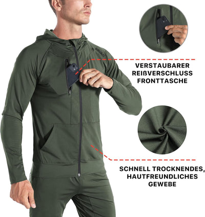 BROKIG Leichte Hoodie Herren,Schnelltrocknende Laufjacke Atmungsaktives Kapuzenpullover Trainingsjac