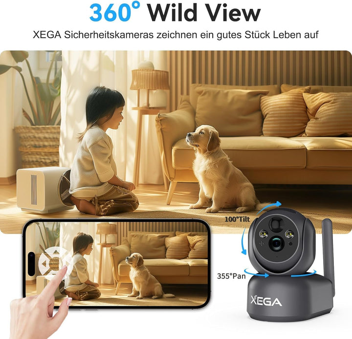 Xega 4G LTE Überwachungskamera Innen Akku mit SIM Karte, Ohne WLAN Kamera mit 7800mAh Batterie, 2K P