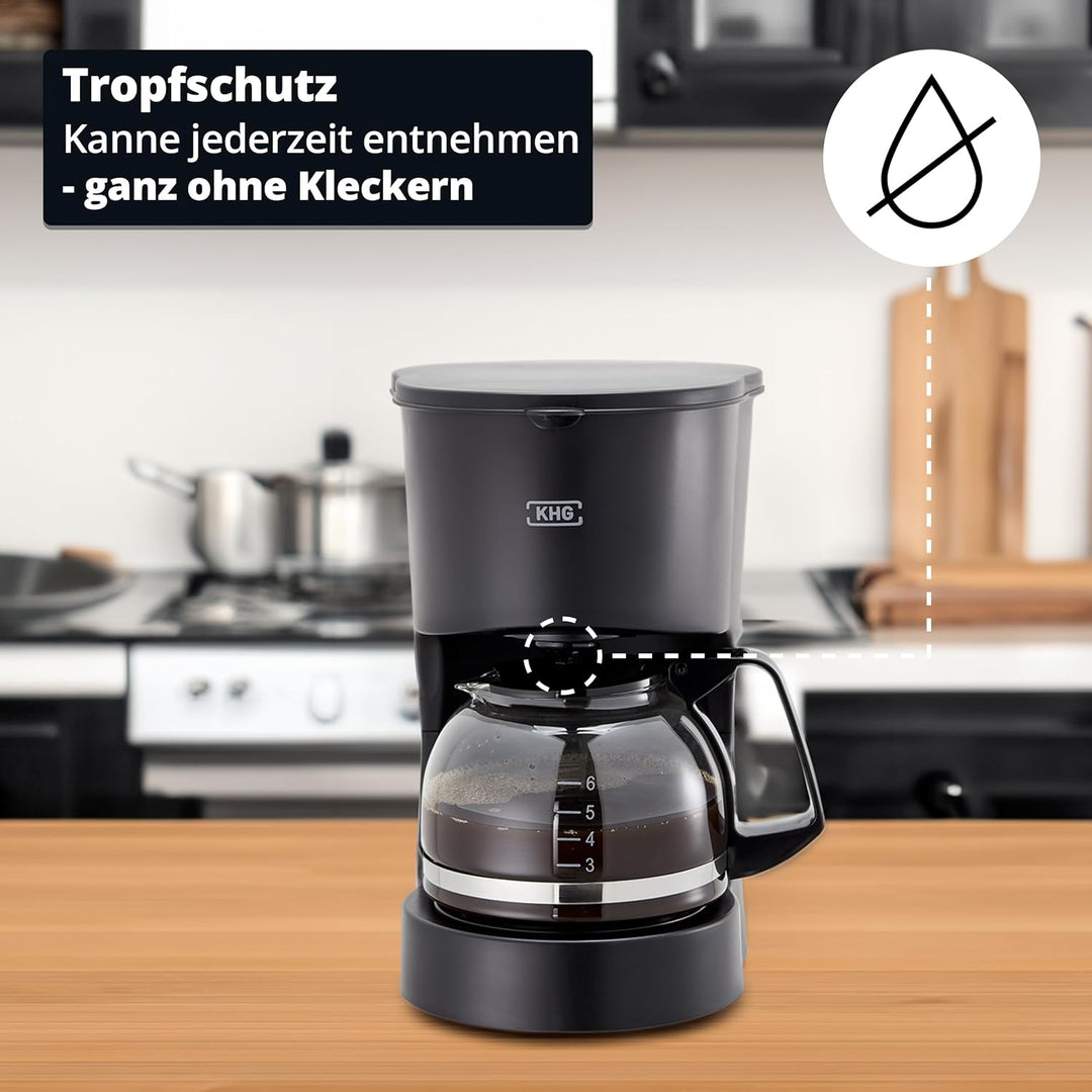 KHG Kaffeeautomat KA-127 (S) aus Kunststoff in schwarz, Kapazität für 5 Tassen, mit Glaskanne 600 ml
