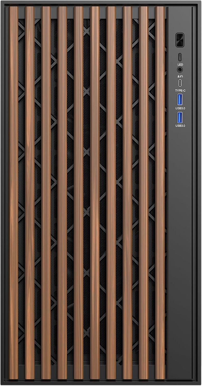 Itek Case Woody - Gaming Tower, ATX, 3x14cm Black Fan, 2xUSB3, Type-C, Wood Front, Temp Glass Side P