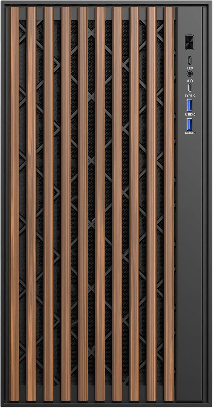 Itek Case Woody - Gaming Tower, ATX, 3x14cm Black Fan, 2xUSB3, Type-C, Wood Front, Temp Glass Side P