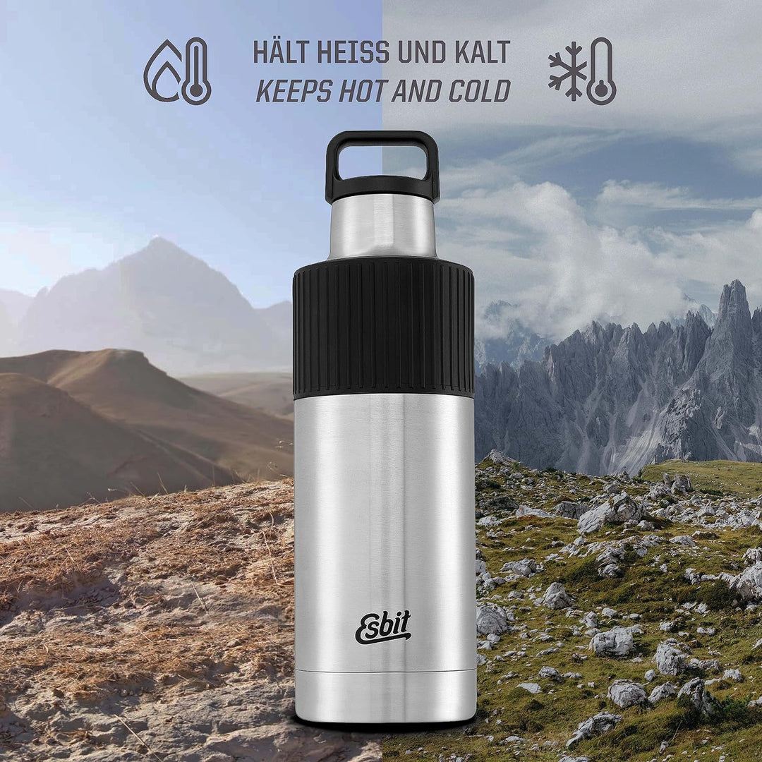 Esbit Isolierflasche Sculptor - Edelstahl Trinkflasche 1000 ml mit Manschette - für warme und kalte