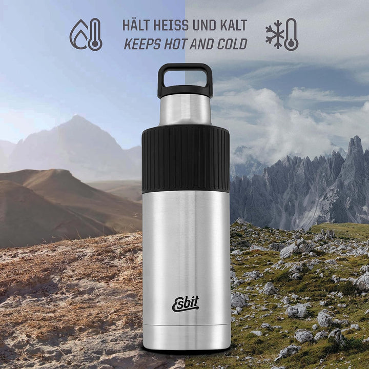Esbit Isolierflasche Sculptor - Edelstahl Trinkflasche 1000 ml mit Manschette - für warme und kalte