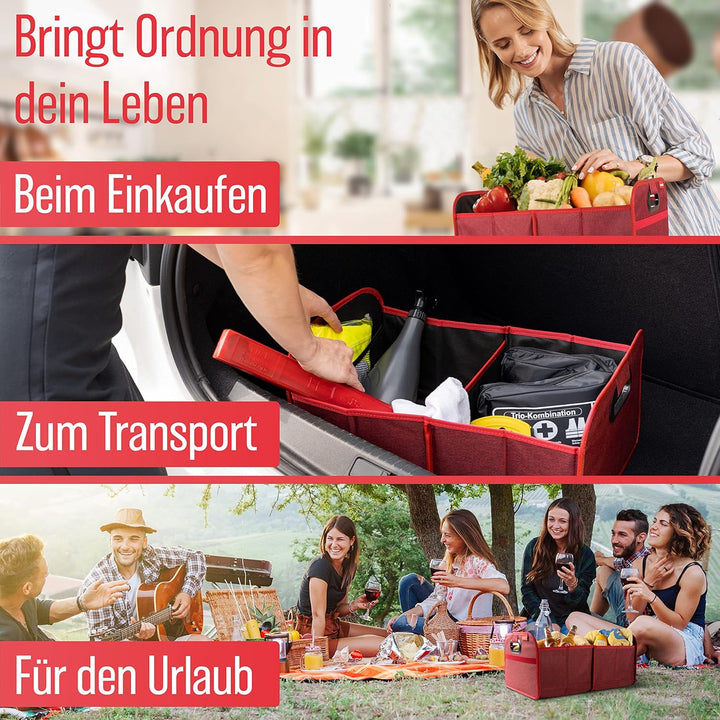 HELDENWERK Kofferraumtasche faltbar mit Anti-Rutsch-Klett - Kofferraum-Organizer, Auto Faltbox, Eink