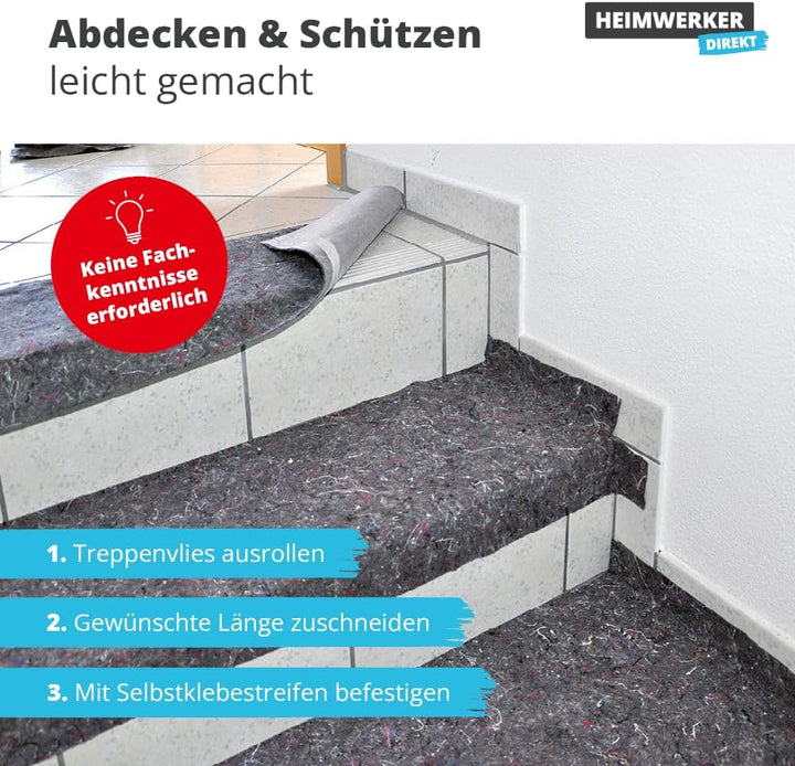 2x Alfa Treppenvlies 330 mm x 25 m Profi-Qualität selbstklebendes Abdeckvlies 230 g/m² für Treppen,