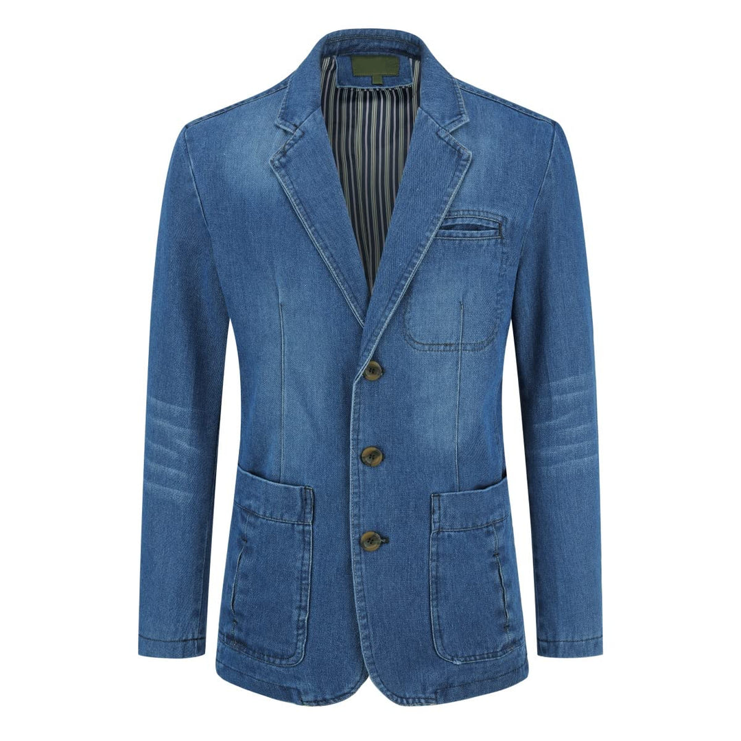 YOUTHUP Herren Slim Fit Denim Sakko Casual Business Freizeit 3 Knöpfe Anzugsjacke mehrere Taschen Bl