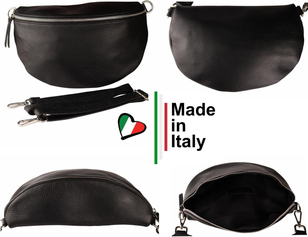 MIRROSI® Bauchtasche Damen, Echtleder, Made in Italy, Umhängetasche, Brusttasche, Crossbody Bag (1 T