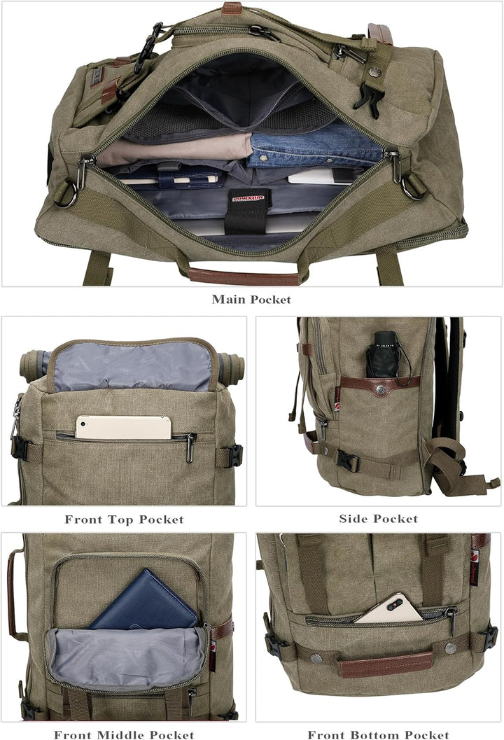 WITZMAN Vintage Canvas Rucksack Laptop Reiserucksack Herren Convertible Reisetasche Rucksäcke 17 Zol