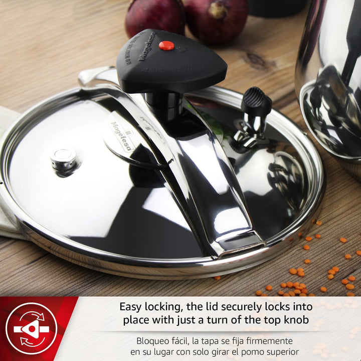Magefesa Star Recta – Exklusives Set Traditioneller Schnellkochtopf 6L + Dämpfeinsatz + Rezeptbuch,