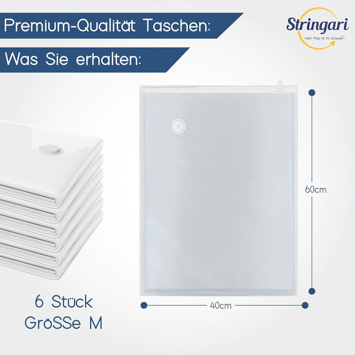 Stringari Vakuumbeutel für Kleidung Staubsauger 6er Set S 60x40 – Vakuumbeutel für Bettdecken von Hö