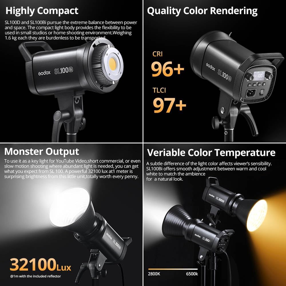 Godox SL100Bi 100W 2800-6500K Weiss Gelb Version LCD-Panel LED-Videoleuchte Kontinuierlicher Ausgang