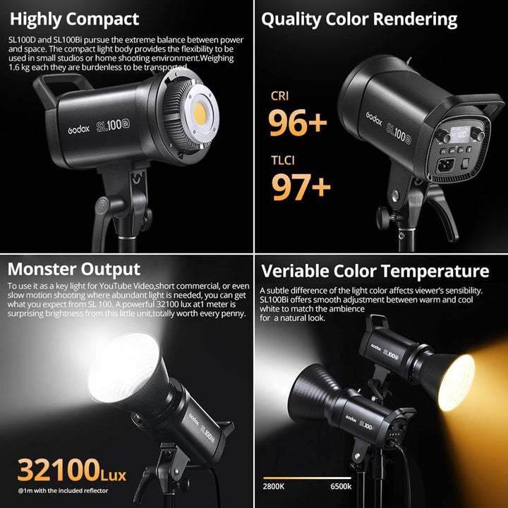 Godox SL100Bi 100W 2800-6500K Weiss Gelb Version LCD-Panel LED-Videoleuchte Kontinuierlicher Ausgang