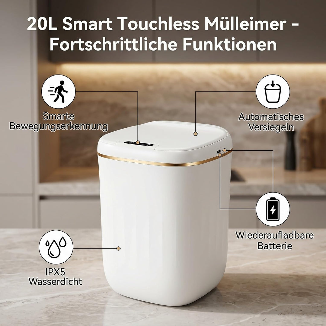 20L Berührungsloser Mülleimer, Grosse Fassungsvermögen Aufladbarer Motion Sensor Mülleimer mit Haube
