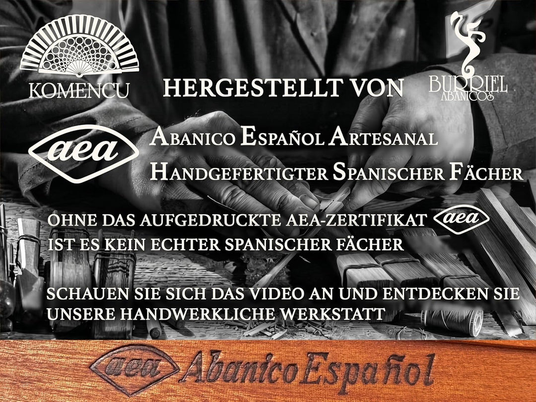 Handgefertigter Spanischer Fächer - 100% Baumwolle und Sipo-Holz - HandFächer aus Holz und Stoff - F